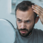 man looking at hair loss