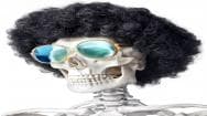 Skeleton with afro and sunglasses